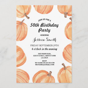 Birthday Party Rustic Watercolor Pumpkin Fall Invitation