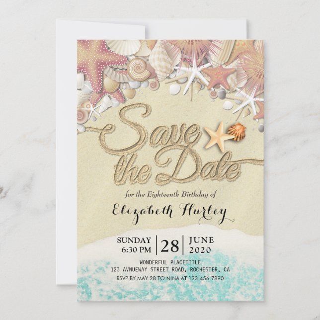 Birthday Party Save The Date Summer Beach Starfish Invitation (Front)