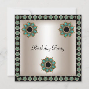 Birthday Party  Sepia Black Teal Art Deco Invitation