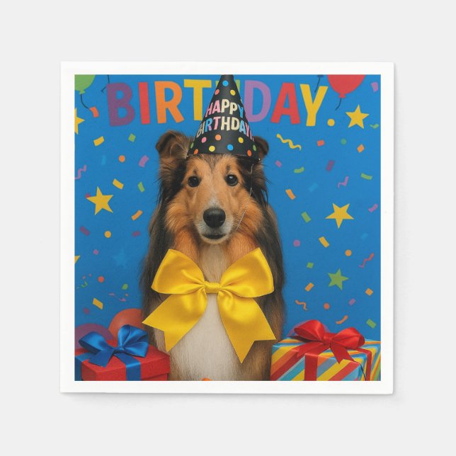 Birthday Party Sheltie Napkin (Front)