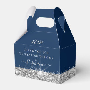 Birthday Party Silver Blue Glitter Confetti  Favor Box