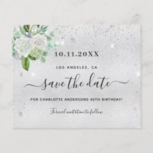 Birthday party silver floral save the date card