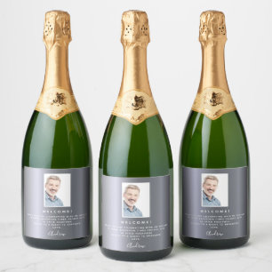 Birthday party silver fox photo welcome guy sparkling wine label