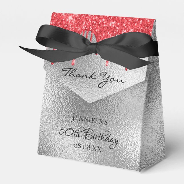 Birthday Party silver glitter drip red bright Favor Box (Front Side)