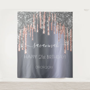 Birthday party silver glitter pink drips tapestry