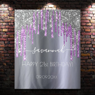 Birthday party silver glitter purple sparkle glam tapestry