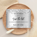 Birthday party silver glitter script save the date announcement postcard<br><div class="desc">An elegant Save the Date card for a 40th (or any age) birthday party. A modern faux silver looking background decorated with faux glitter sparkles. Personalize and add a date and name/age 40. The text: Save the Date is written with a large trendy hand lettered style script.</div>