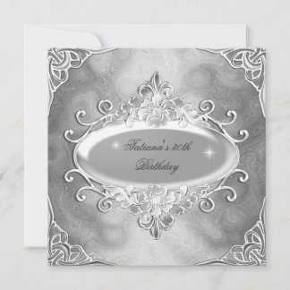 Birthday Party Silver On Silver Metal Glitter 2 Invitation