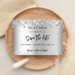 Birthday party silver script save the date<br><div class="desc">An elegant Save the Date card for a 40th (or any age) birthday party. A modern faux silver looking background decorated with confetti. Personalize and add a date and name/age 40. The text: Save the Date is written with a large trendy hand lettered style script.</div>