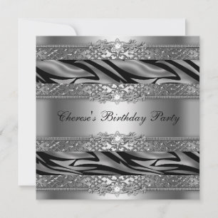 Birthday Party Silver Zebra Diamond Invitation