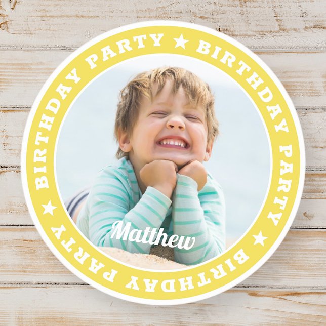 Birthday Party Simple Modern Custom Photo Envelope Classic Round Sticker (Creator Uploaded)