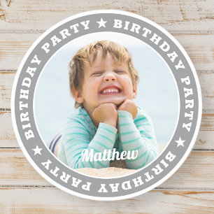 Birthday Party Simple Modern Custom Photo Envelope Classic Round Sticker