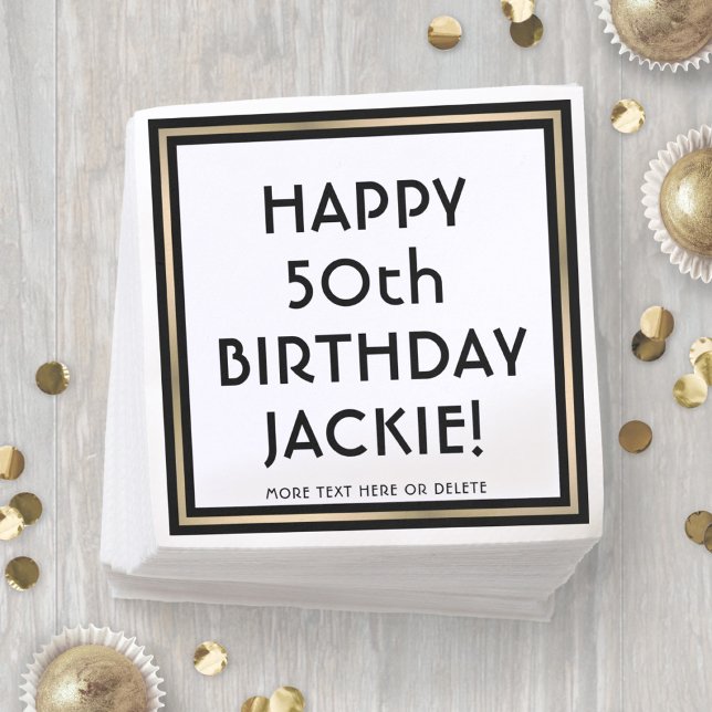 Birthday Party Simple Stylish Black White and Gold Napkin (Creator Uploaded)