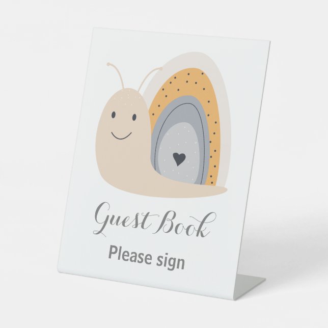 Birthday Party Snail Rainbow  Rain Guest Book Pedestal Sign (Front)