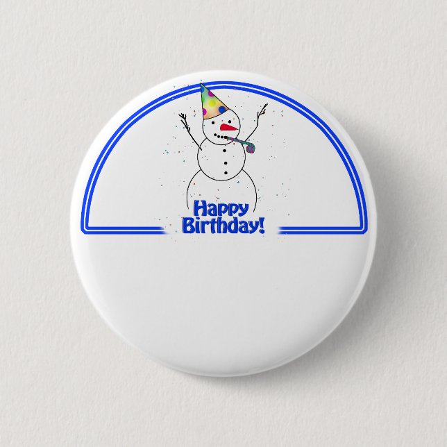Birthday Party Snowman 2 Inch Round Button (Front)