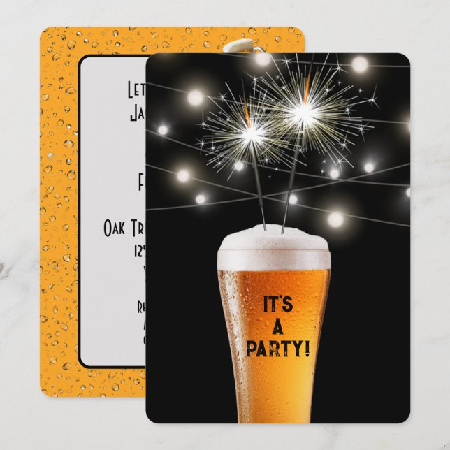 Birthday Party Sparkler In Beer Glass  Invitation (Front/Back)