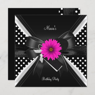 Birthday Party Spot Polka Dot Black White Pink Invitation
