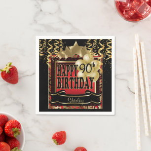 Birthday Party Star Red Metallic & Gold Napkin