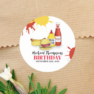 Birthday Party Summer BBQ Custom  Classic Round Sticker