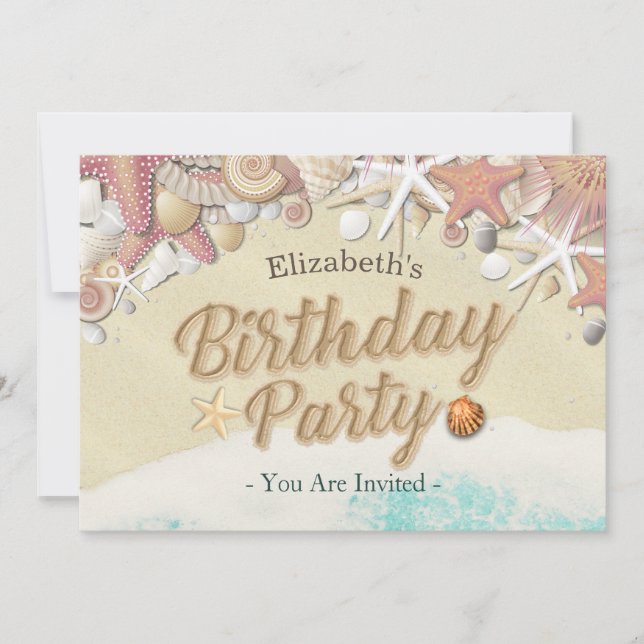 Birthday Party Summer Beach Starfish Sea shells Invitation (Front)