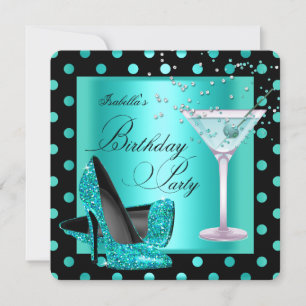 Birthday Party Teal Blue Turquoise Black Invitation