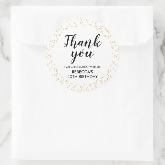 Birthday Party Thank You Gold Faux Foil Confetti Classic Round Sticker (Bag)