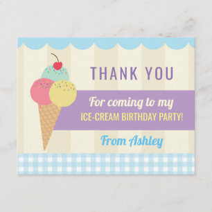 Birthday Party Thank You Invite Card Ice Cream