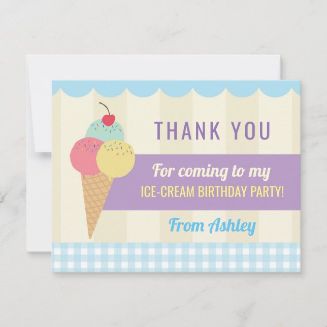 Birthday Party Thank You Invite Card Ice Cream (Front)