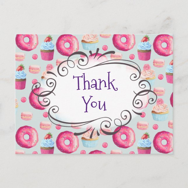 Birthday Party Thank You Sweets Pattern Custom Postcard (Front)