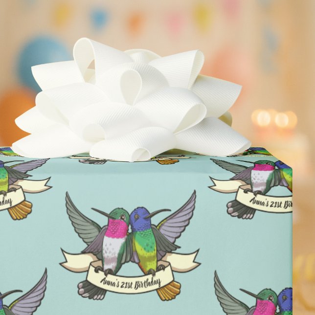 Birthday Party Two Colourful Hummingbirds Cartoon Wrapping Paper (Creator Uploaded)