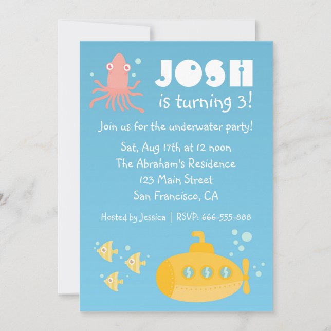 Birthday Party - Underwater theme with submarine Invitation (Front)