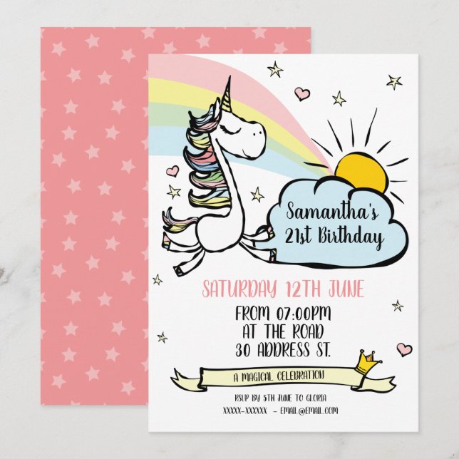 Birthday Party Unicorn Invitation (Front/Back)