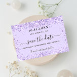 Birthday party violet glitter save the date<br><div class="desc">A girly and trendy Save the Date card for a 40th (or any age) birthday party. A violet, lavender coloured background decorated with faux glitter, sparkles. Personalize and add a date and name/age 40. Black coloured letters. The text: Save the Date is written with a large trendy hand lettered style...</div>