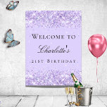 Birthday party violet lavender glitter name poster<br><div class="desc">A poster for a girly and glamourous 21st (or any age) birthday party.  Violet,  lavender coloured background,  decorated with faux glitter,  sparkles. Personalize and add a date,  name and age 21.</div>