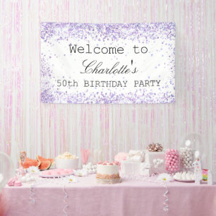 Birthday party violet lavender name banner