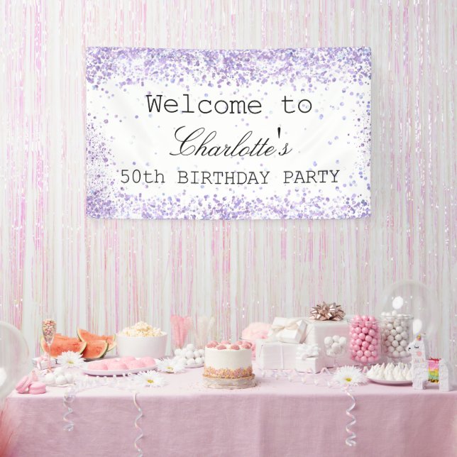 Birthday party violet lavender name banner (Party)