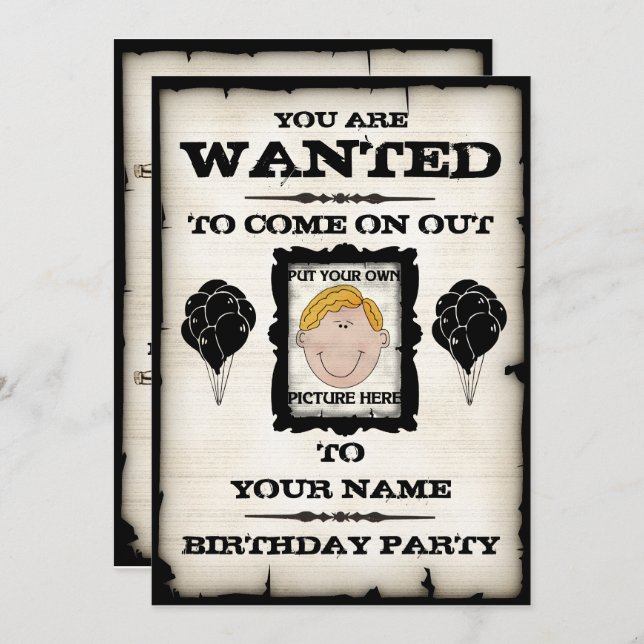 Birthday Party Wanted Invitations (Front/Back)