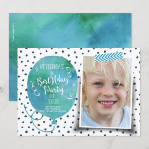Birthday Party Watercolor   Invitations boy