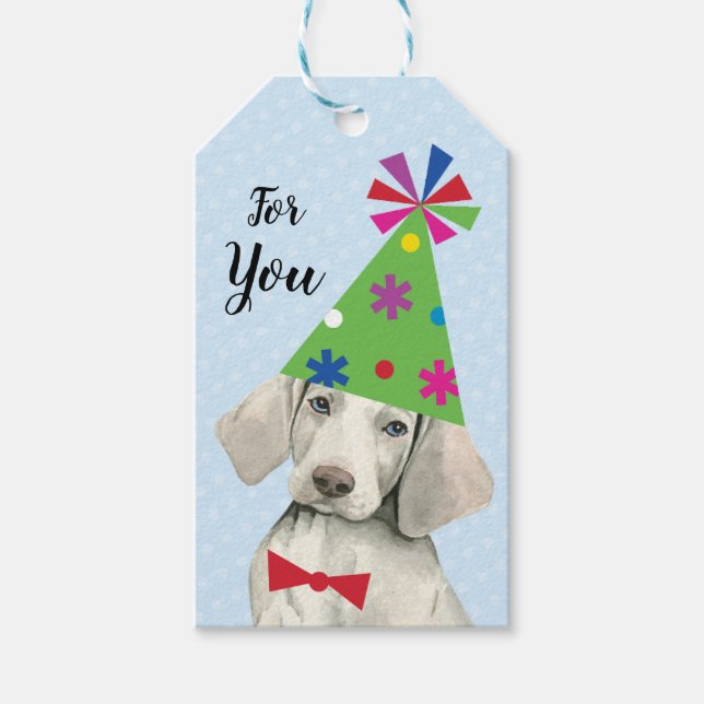 Birthday Party Weimaraner Gift Tags (Front)