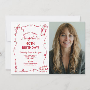 Birthday Party Whimsical Hand Drawn Photo Invitation