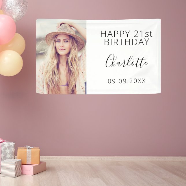 Birthday party white black photo woman banner (Creator Uploaded)