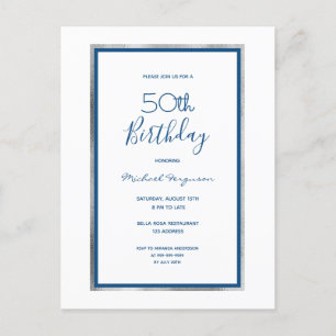 Birthday party white blue silver simple invitation postcard