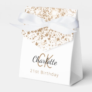 Birthday Party white glitter gold monogram  Favor Box