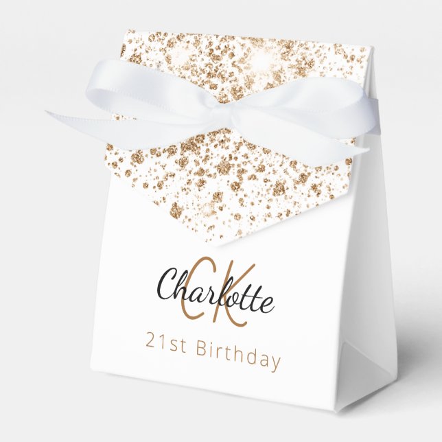 Birthday Party white glitter gold monogram  Favor Box (Front Side)