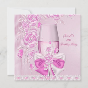 Birthday Party White Pink Flower Pink Champagne Invitation