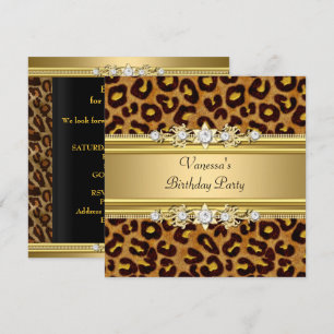 Birthday Party Wild Animal Print Gold Black Invitation