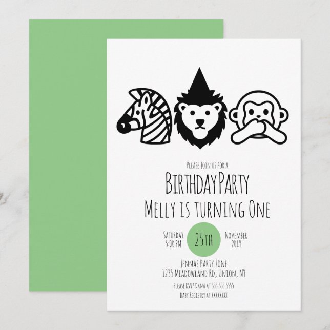 Birthday Party Wild Animals Party Invitation (Front/Back)