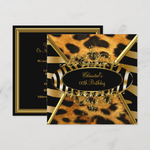 Birthday Party Wild Gold Black Zebra Leopard Invitation