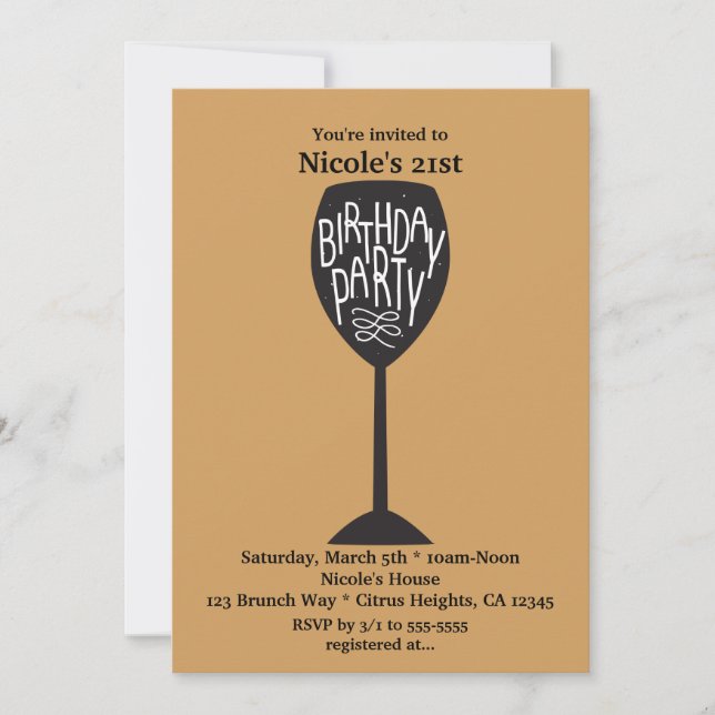 BIRTHDAY PARTY Wine Glass ANY COLOR Invitations (Front)