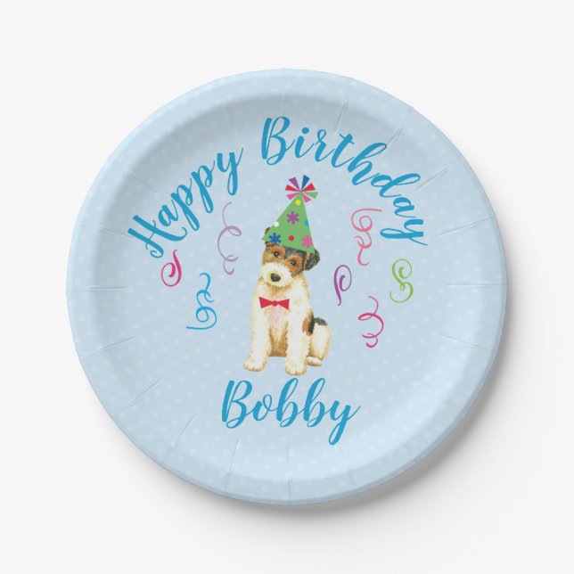 Birthday Party Wire Fox Terrier Paper Plate (Front)
